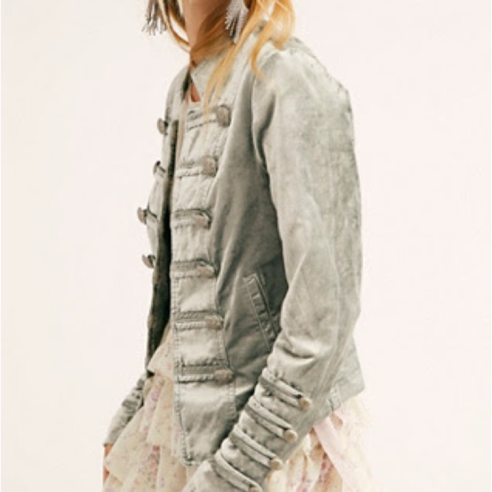 Free People Gray Blazer with Textured Collar